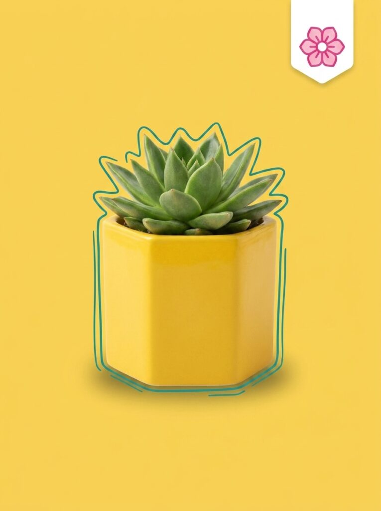 Suculenta em vaso hexagonal amarelo Plantinha de Geladeira